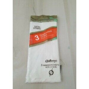 Vintage Set Of 3 Mens Handkerchiefs White On White Satin Stripe NEW old stock